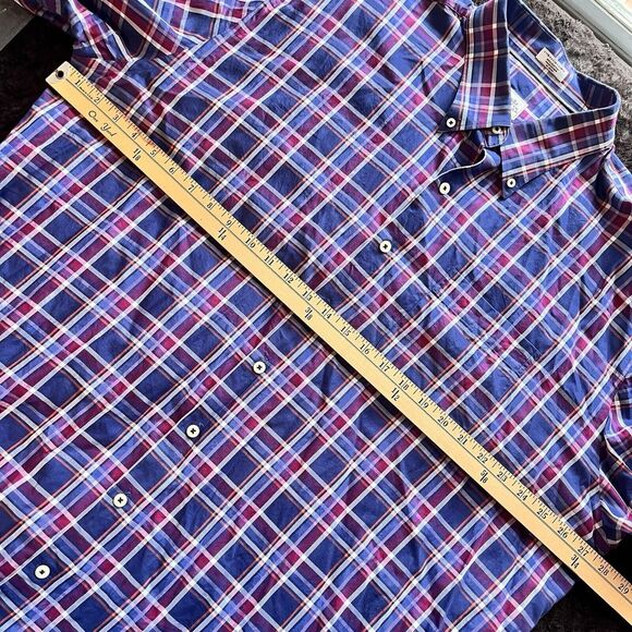 Peter Millar Button Down Shirt Blue Purple Plaid Casual Long Sleeve Mens 2XL - Picture 6 of 7